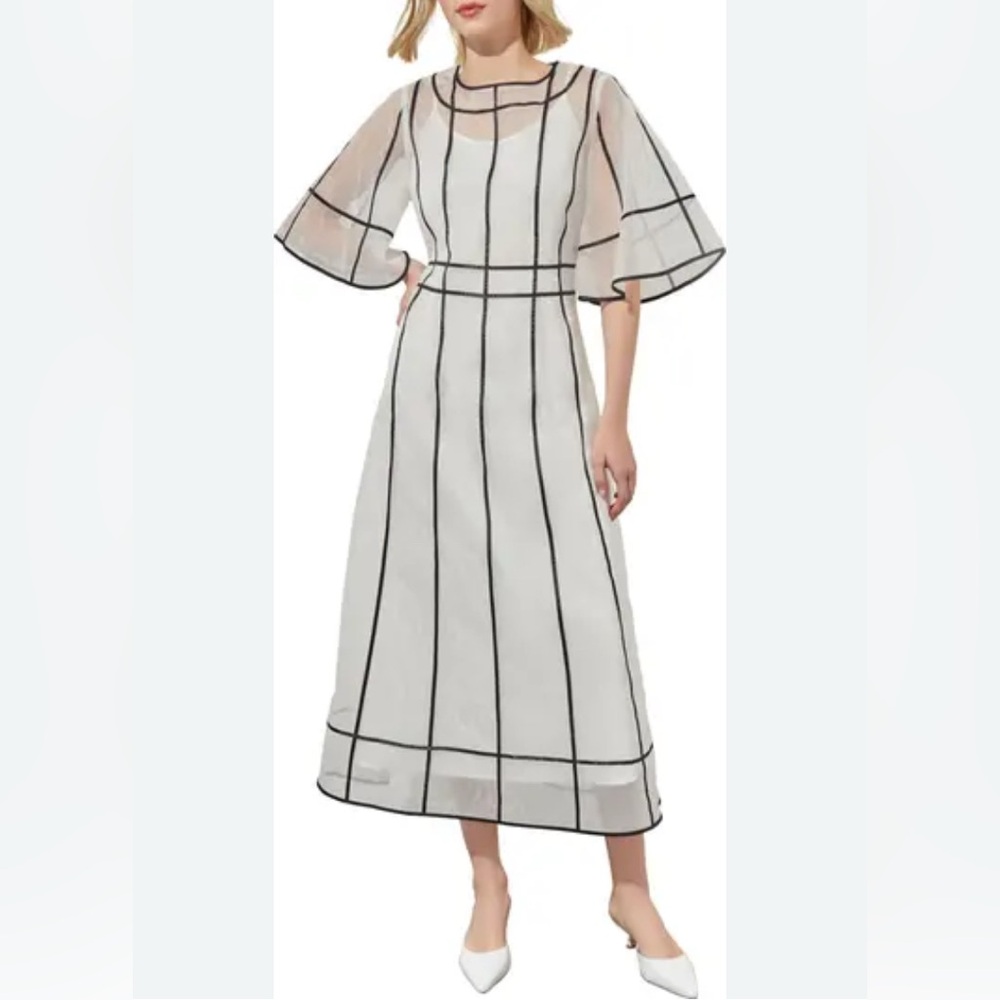 Ming Wang Stripe Organza Midi
Dress